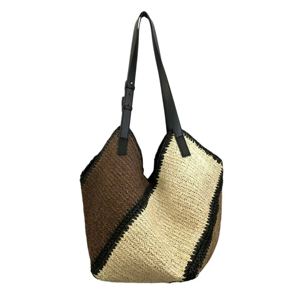 Sac d’épaule en papier tissé à rayures multicolores