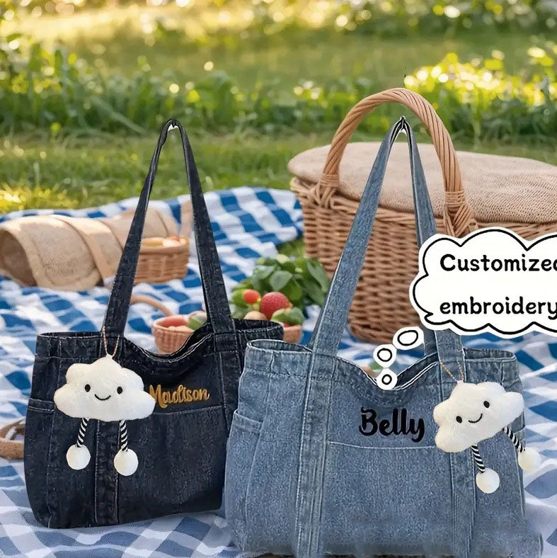 Sac cabas en denim zippé – bleu clair ou bleu foncé