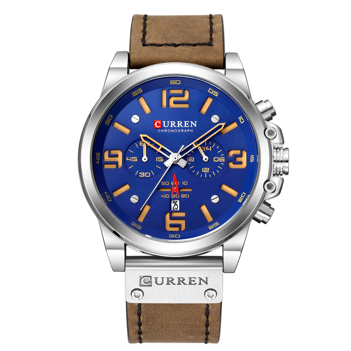 Montre à quartz pour homme avec bracelet en cuir, cadran de 47 mm