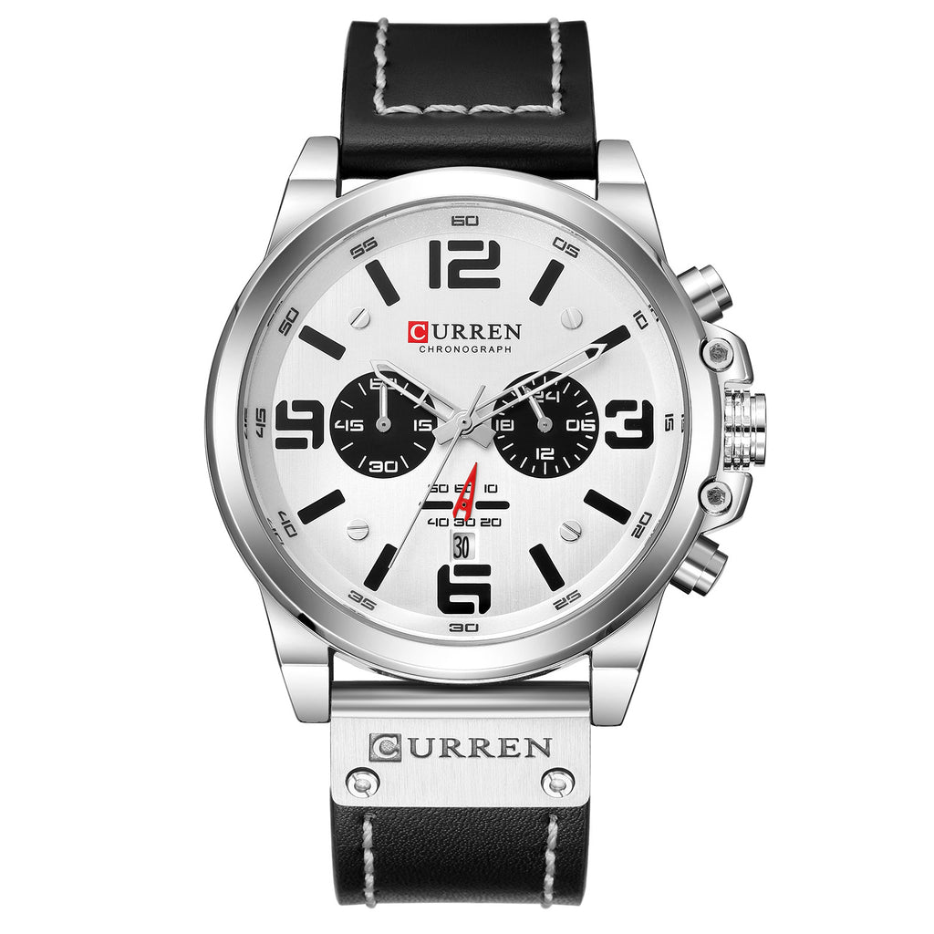 Montre à quartz pour homme avec bracelet en cuir, cadran de 47 mm