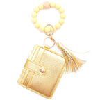 Porte-cartes avec bracelet porte-clés à perles et pompon