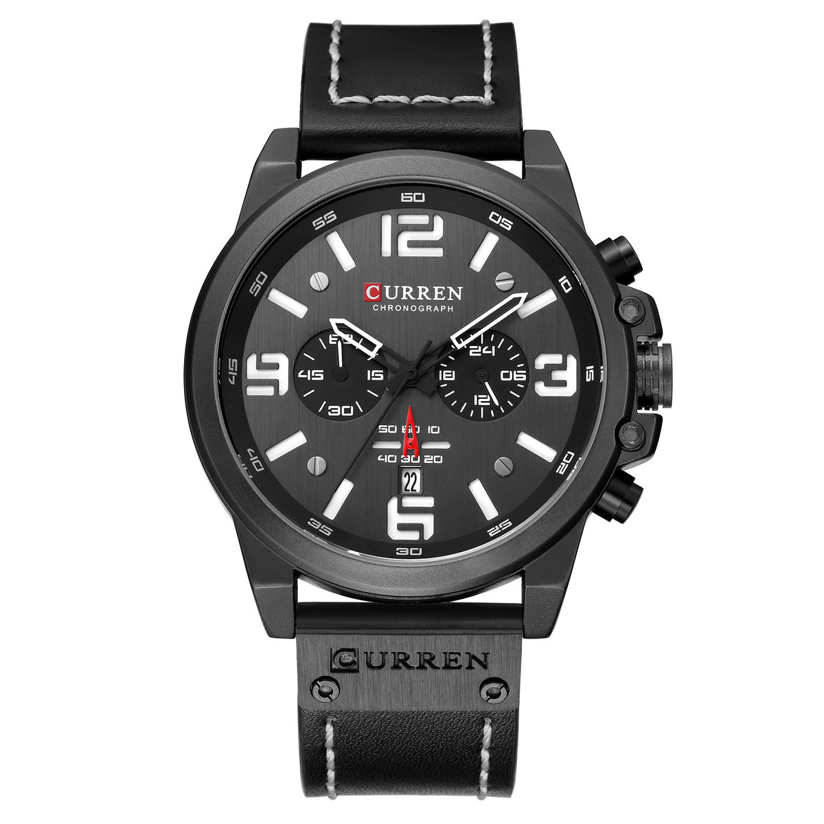 Montre à quartz pour homme avec bracelet en cuir, cadran de 47 mm