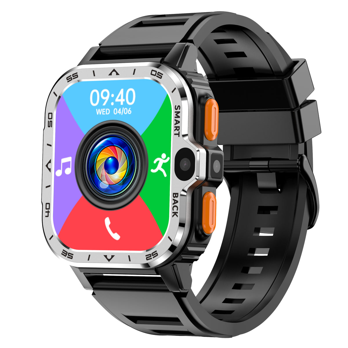 Montre connectée à cadran carré et boîtier en alliage d’aluminium