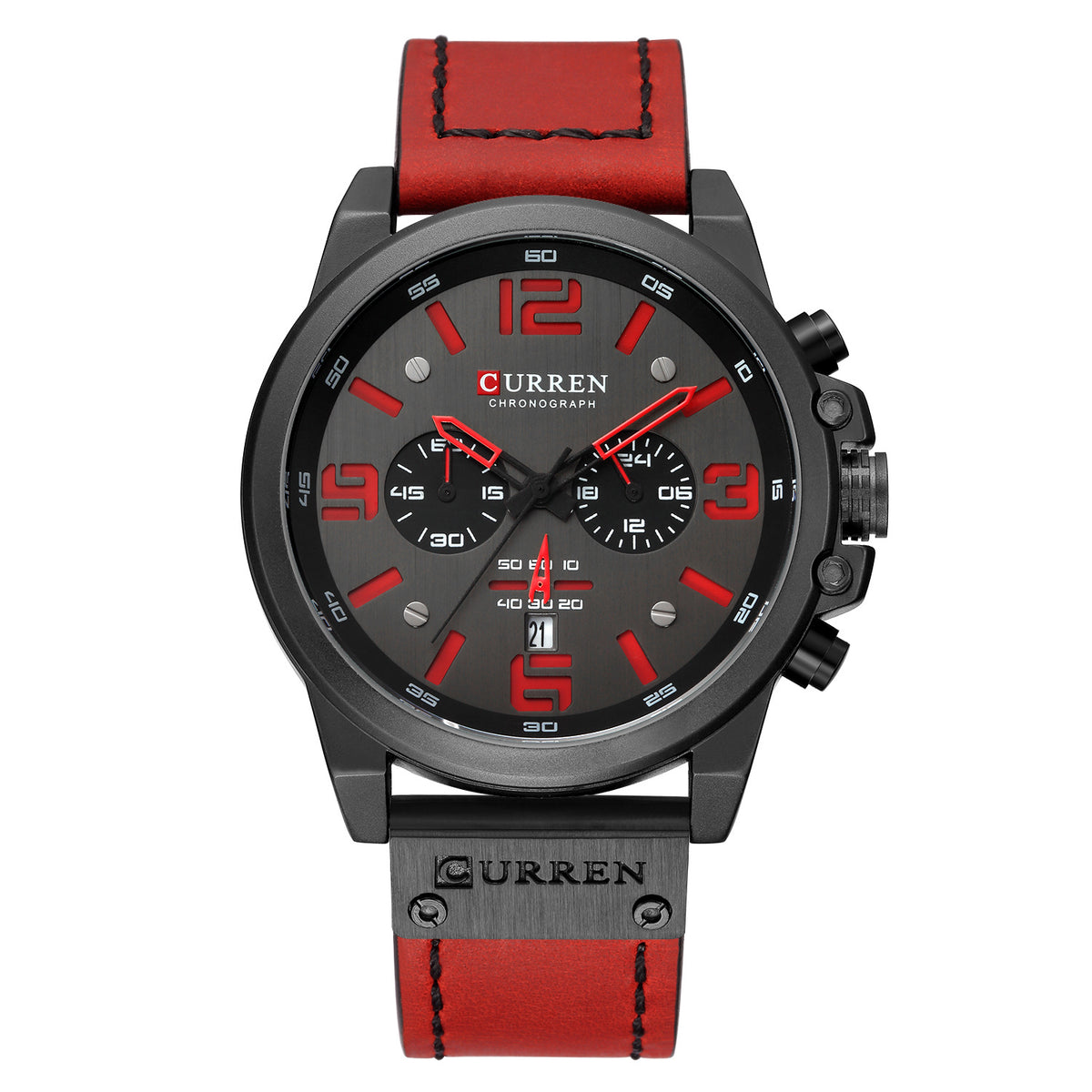 Montre à quartz pour homme avec bracelet en cuir, cadran de 47 mm