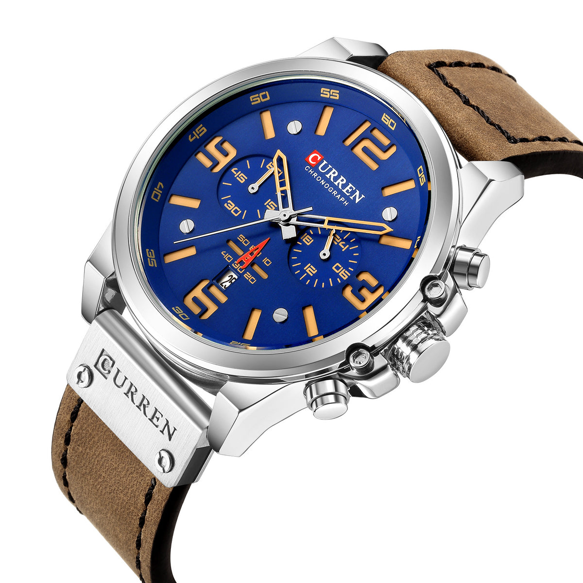 Montre à quartz pour homme avec bracelet en cuir, cadran de 47 mm