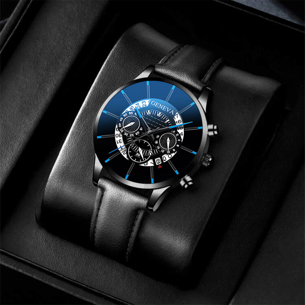 Montre à quartz avec bracelet en similicuir, cadran de 42 mm