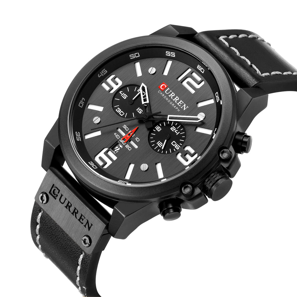Montre à quartz pour homme avec bracelet en cuir, cadran de 47 mm