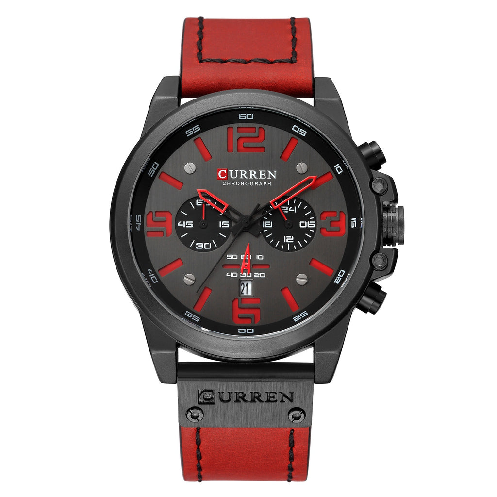 Montre à quartz pour homme avec bracelet en cuir, cadran de 47 mm