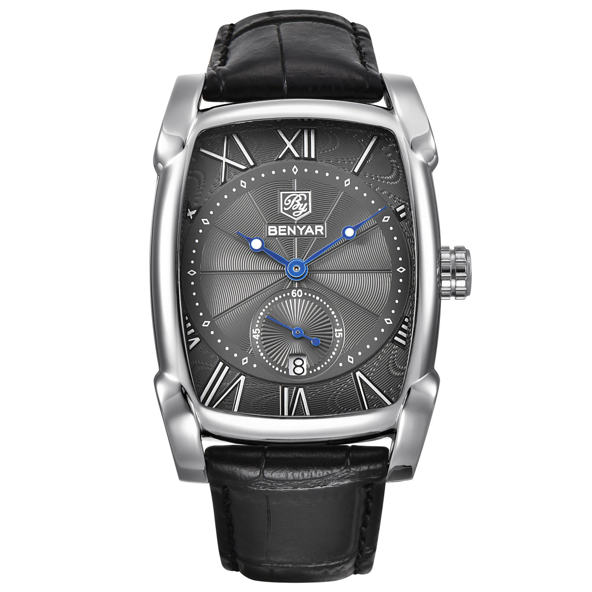 Montre pour homme avec bracelet en cuir véritable, cadran de 37 mm