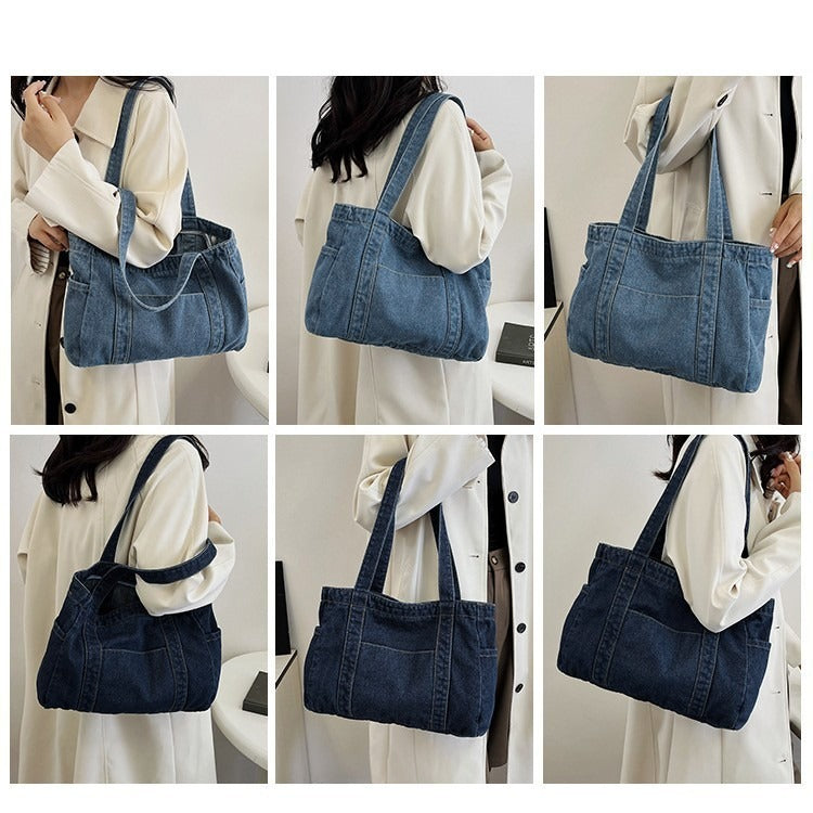 Sac cabas en denim zippé – bleu clair ou bleu foncé