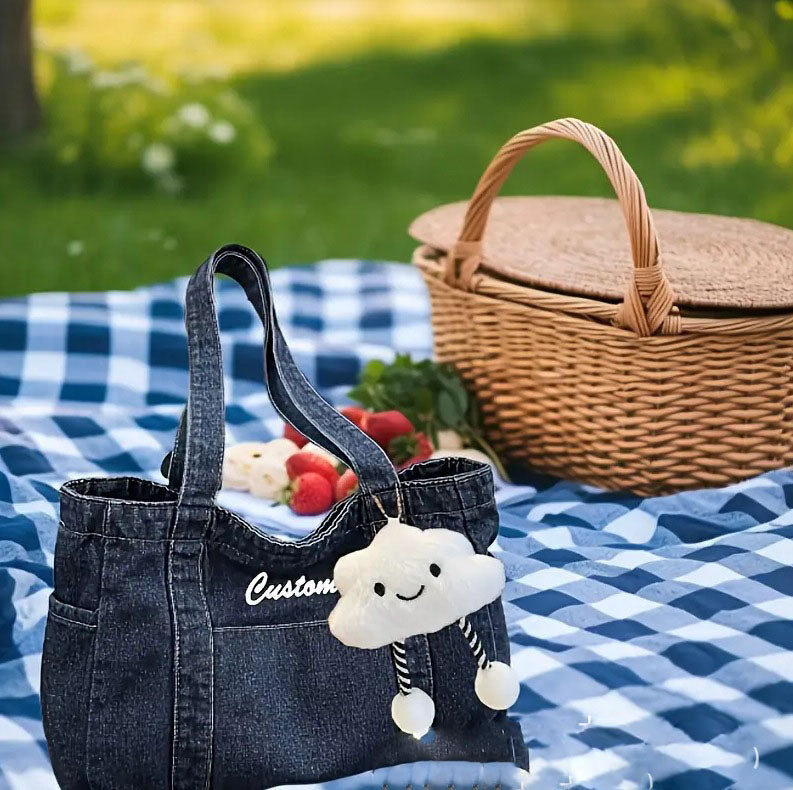 Sac cabas en denim zippé – bleu clair ou bleu foncé