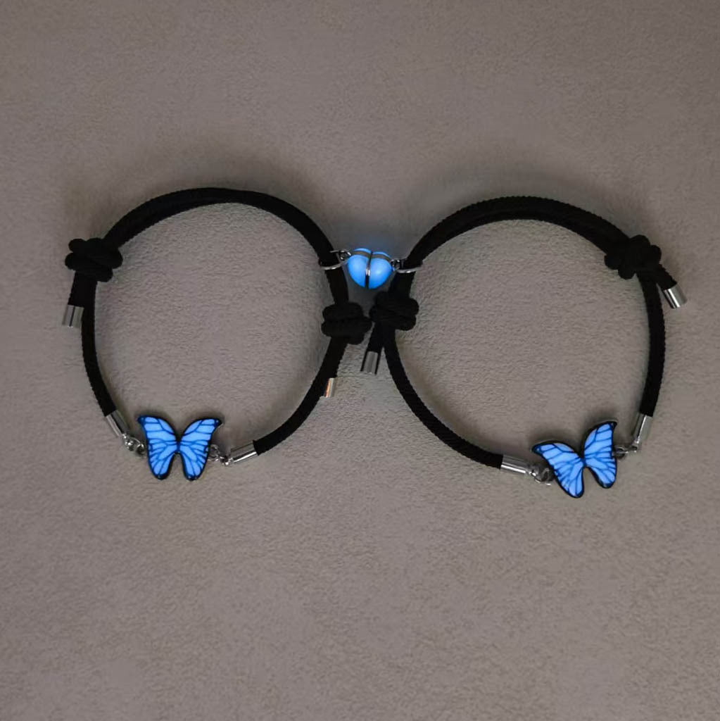 Bracelets pour couple à motif papillon et cœur aimanté