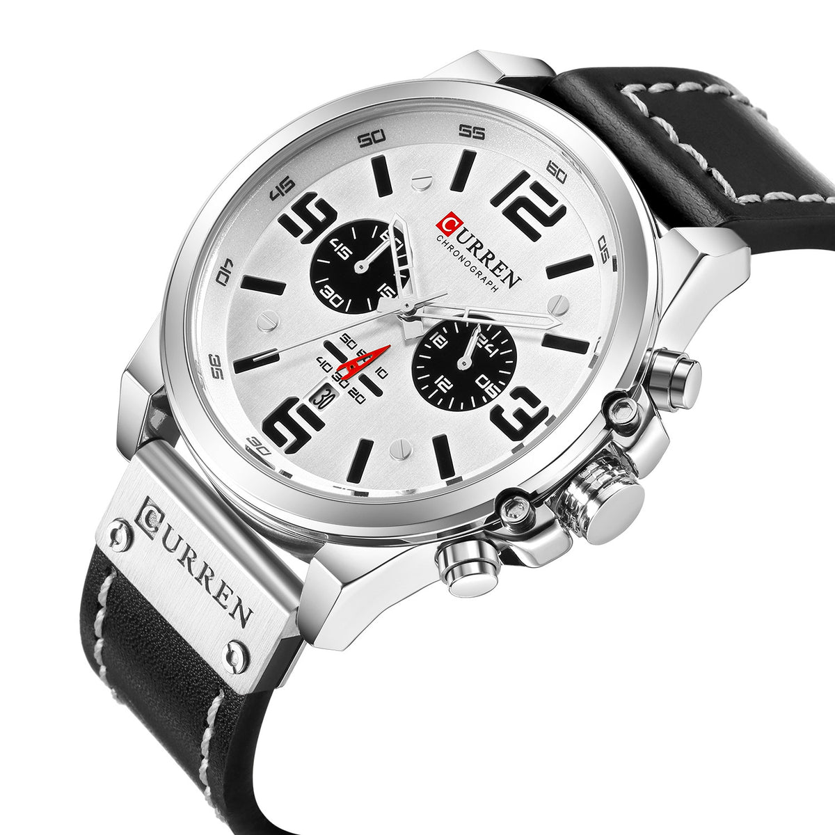 Montre à quartz pour homme avec bracelet en cuir, cadran de 47 mm