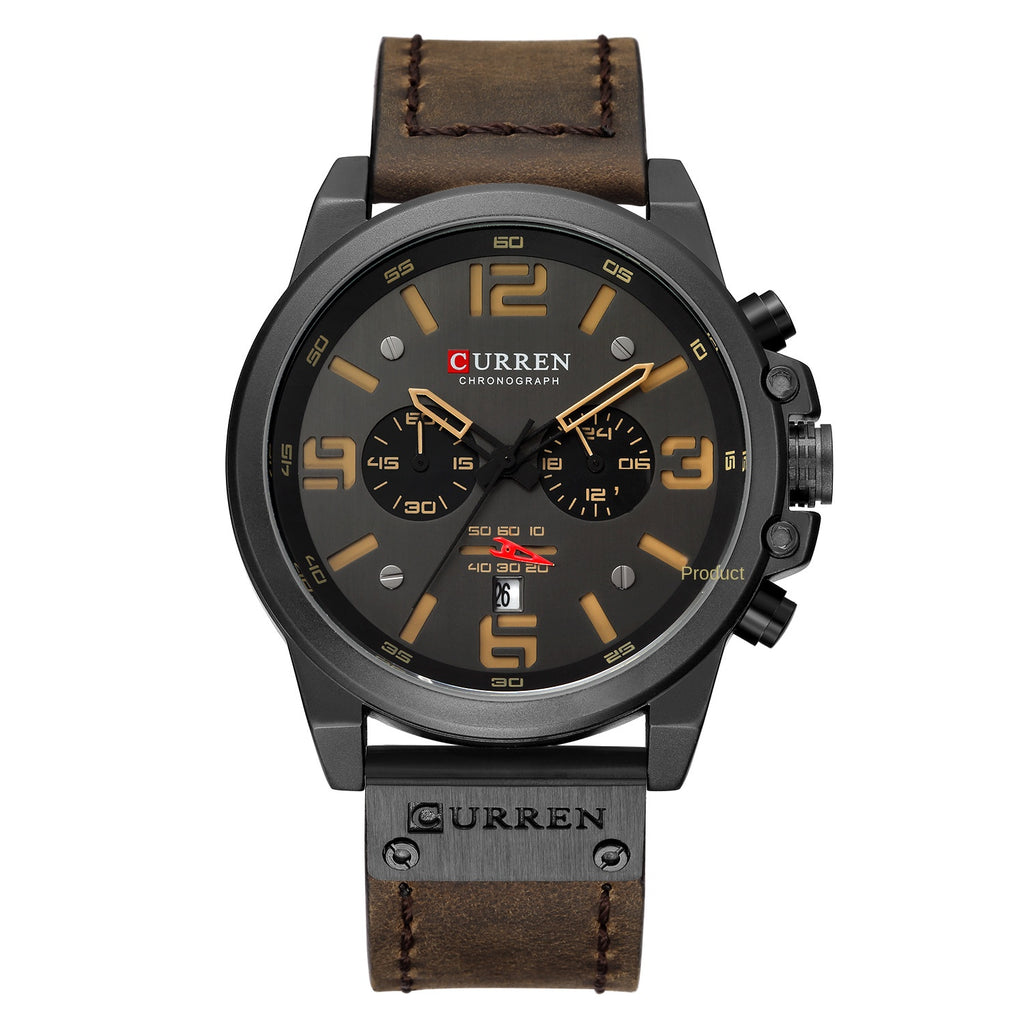 Montre à quartz pour homme avec bracelet en cuir, cadran de 47 mm