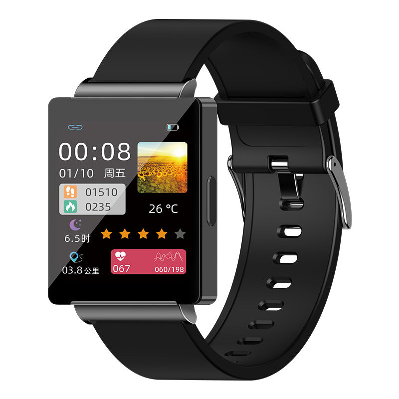 Montre connectée noire avec appels Bluetooth et bracelet en silicone