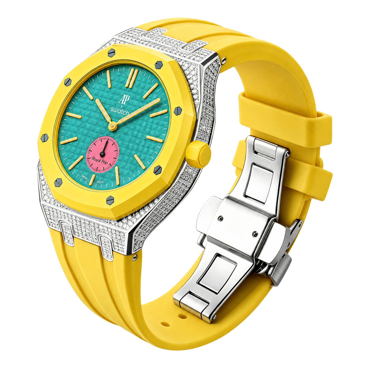 Ensemble boîtier de montre à strass et bracelet en silicone