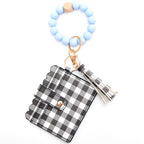 Porte-cartes avec bracelet porte-clés à perles et pompon