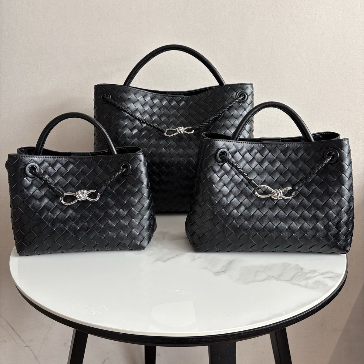 Sac cabas en cuir tressé avec bandoulière
