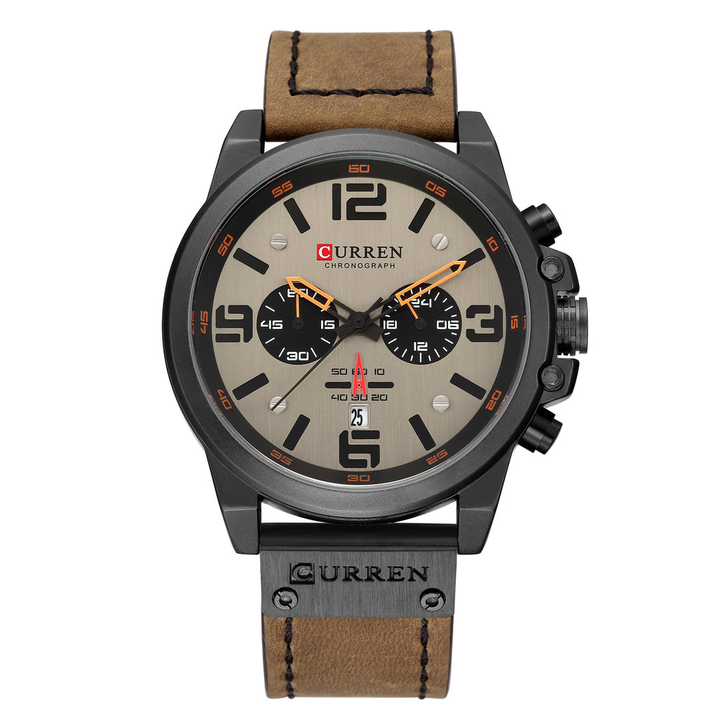 Montre à quartz pour homme avec bracelet en cuir, cadran de 47 mm