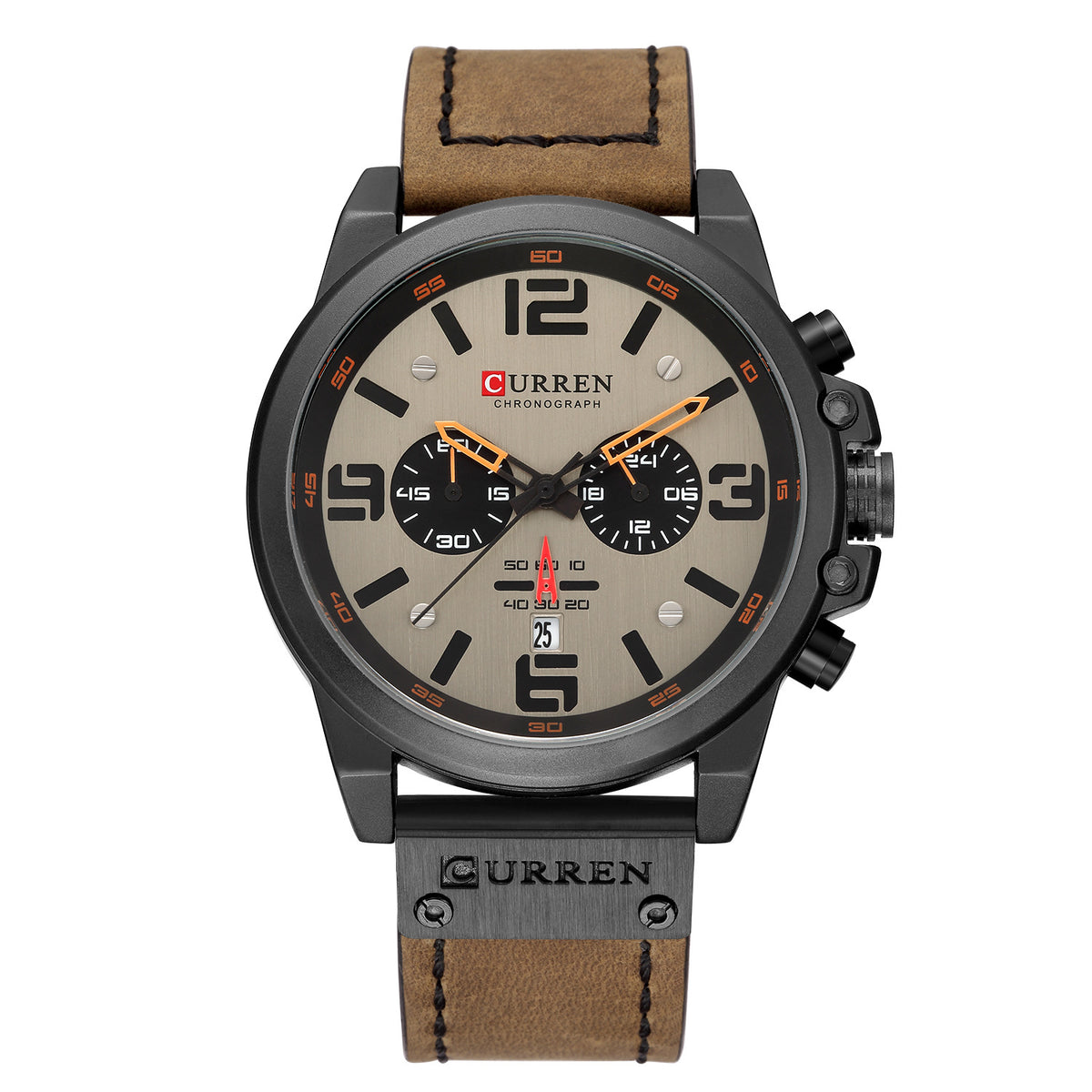 Montre à quartz pour homme avec bracelet en cuir, cadran de 47 mm