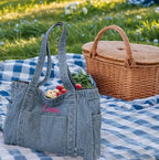 Sac cabas en denim zippé – bleu clair ou bleu foncé