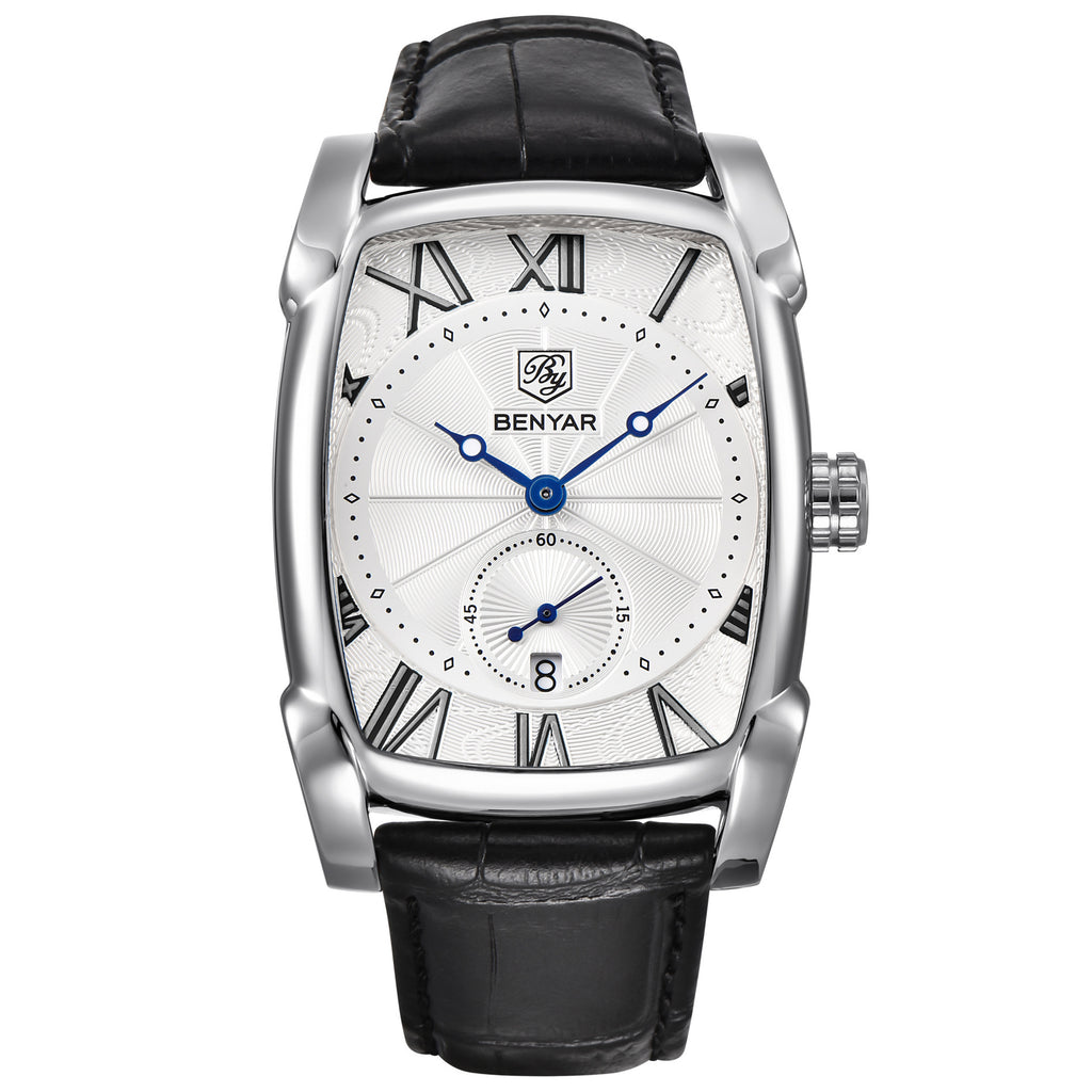 Montre pour homme avec bracelet en cuir véritable, cadran de 37 mm