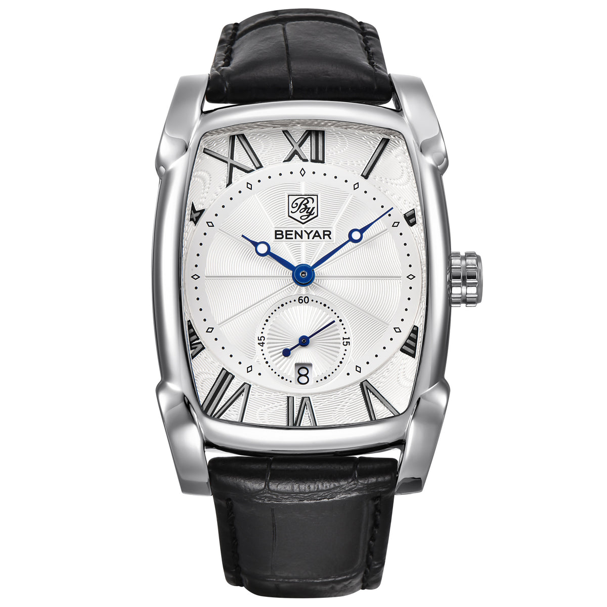 Montre pour homme avec bracelet en cuir véritable, cadran de 37 mm