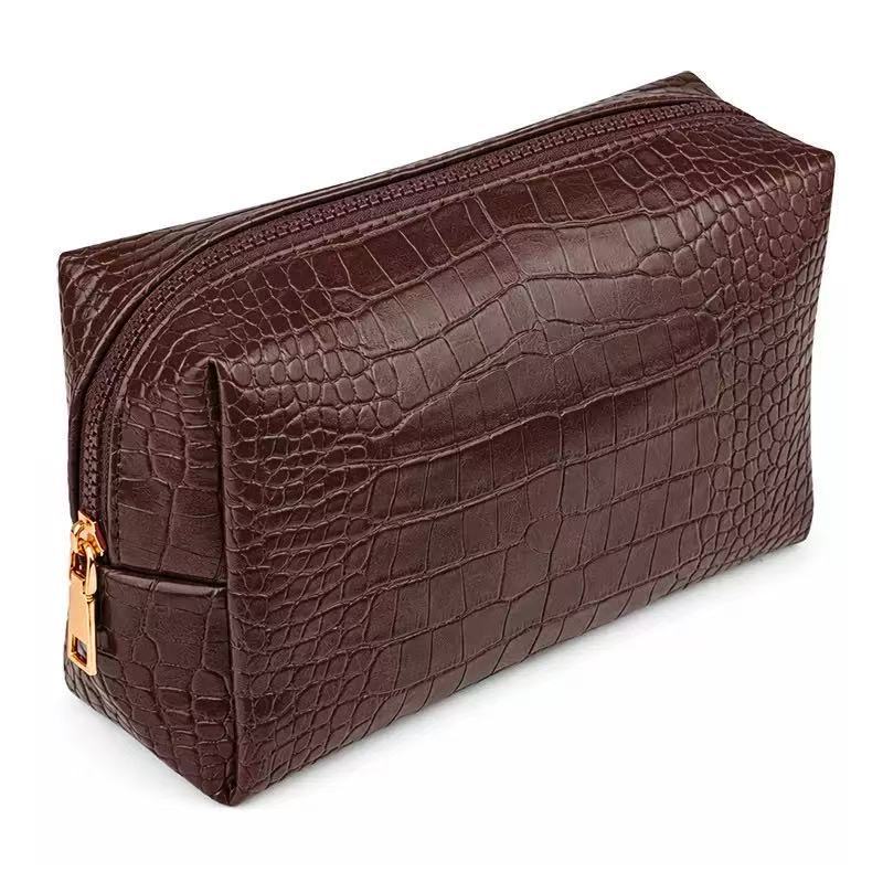 Trousse de maquillage en PU effet crocodile
