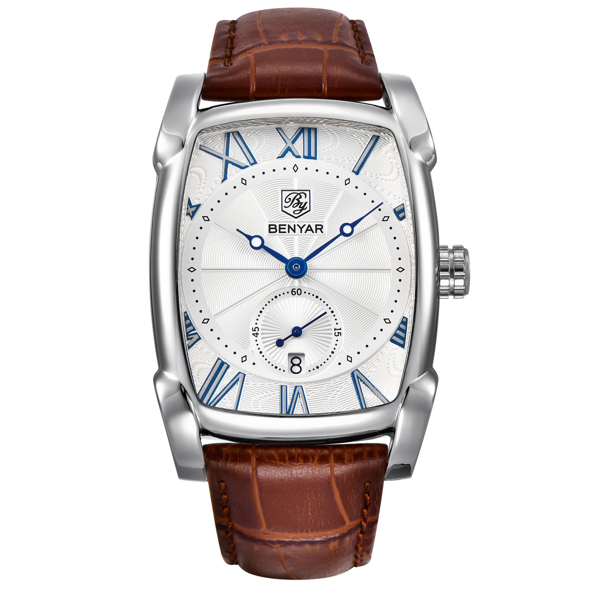 Montre pour homme avec bracelet en cuir véritable, cadran de 37 mm