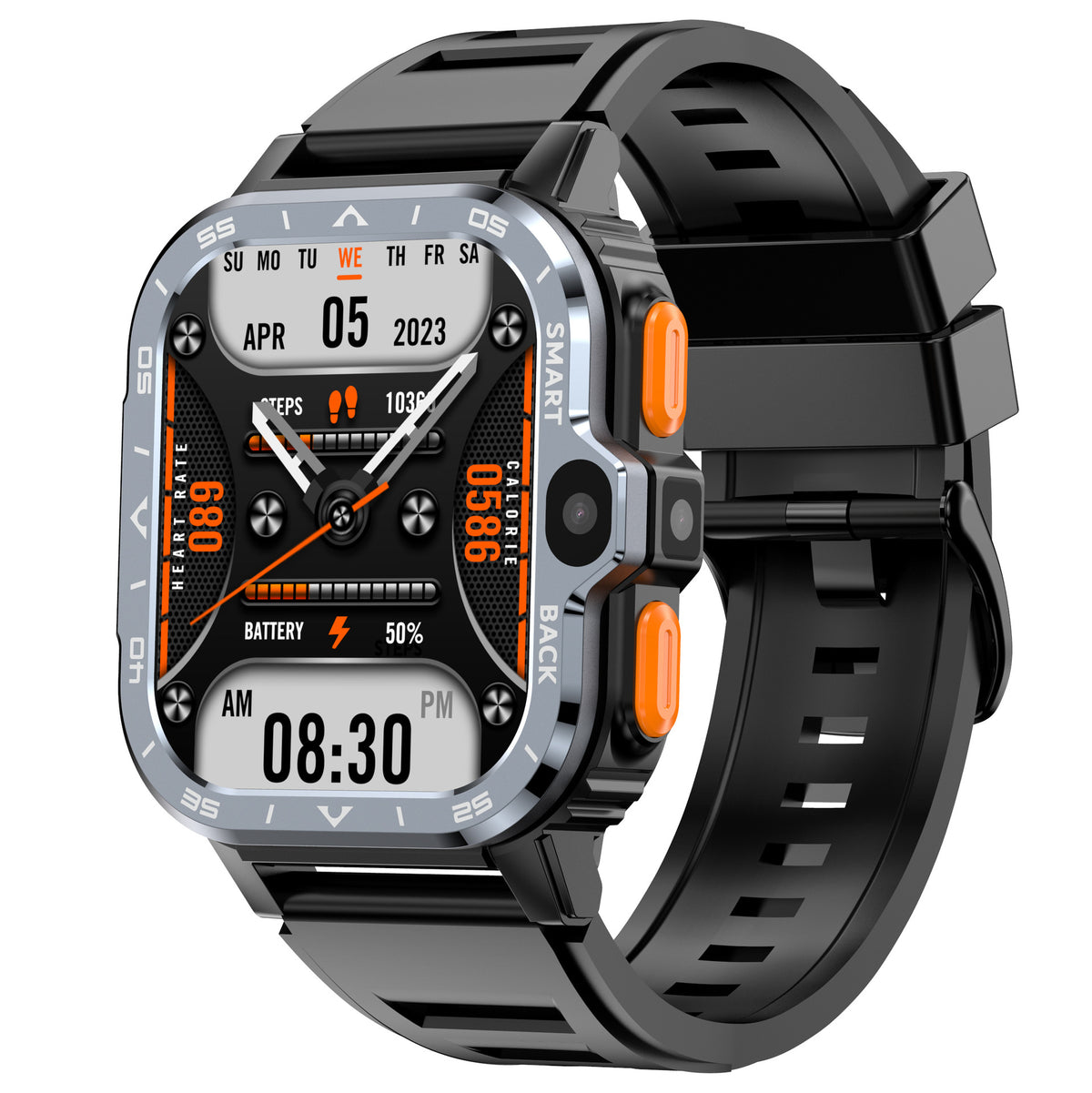 Montre connectée à cadran carré et boîtier en alliage d’aluminium