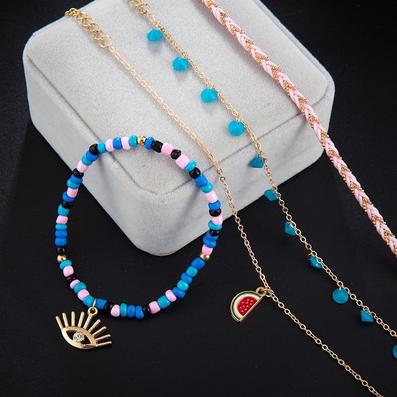 BRACELETS DE CHEVILLE EN PERLES COLORÉES BOHO