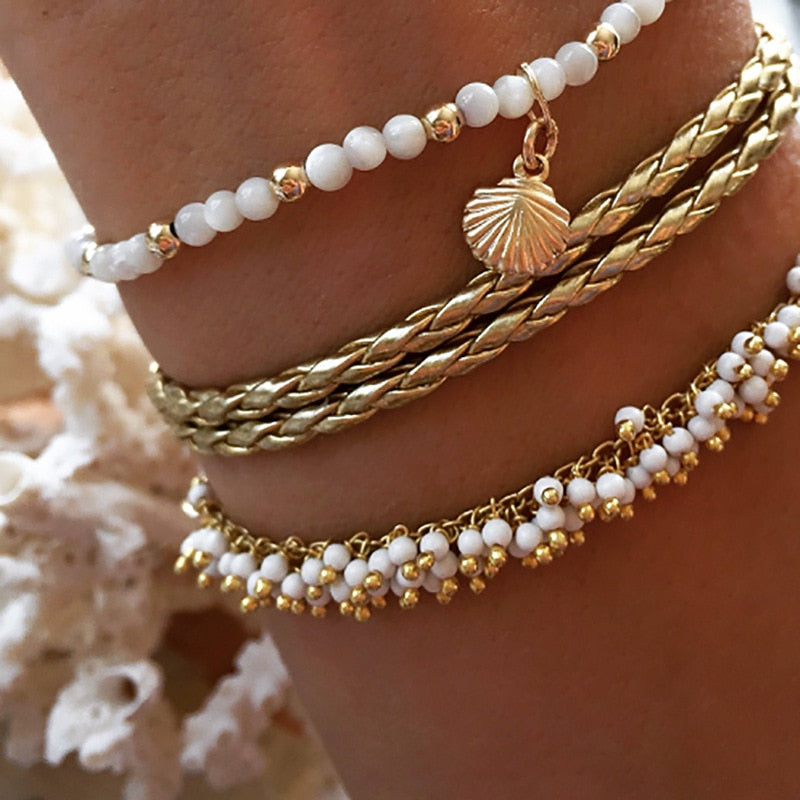 BRACELETS DE CHEVILLE EN PERLES COLORÉES BOHO