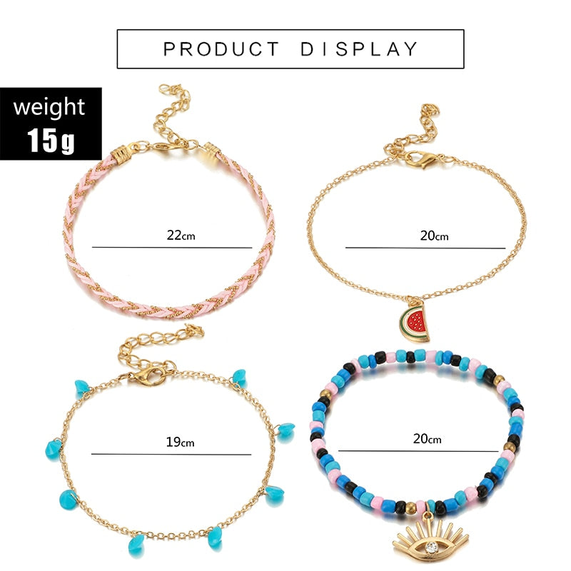 BRACELETS DE CHEVILLE EN PERLES COLORÉES BOHO
