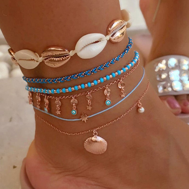 BRACELETS DE CHEVILLE EN PERLES COLORÉES BOHO