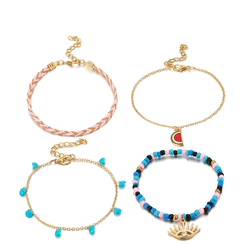 BRACELETS DE CHEVILLE EN PERLES COLORÉES BOHO