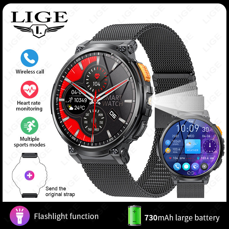Montre connectée K66 avec lampe torche et appels Bluetooth