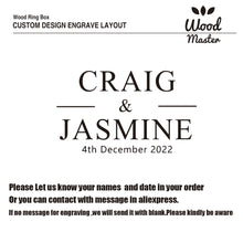 Charger l&#39;image dans la galerie, BOÎTE À MATIQUES EN BOIS POUR FIANÇAILLES ET CÉRÉMONIE DE MARIAGE.
