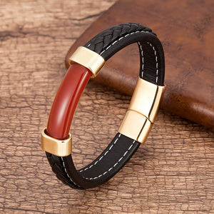 BRACELET DE LUXE NOIR EN CUIR VÉRITABLE