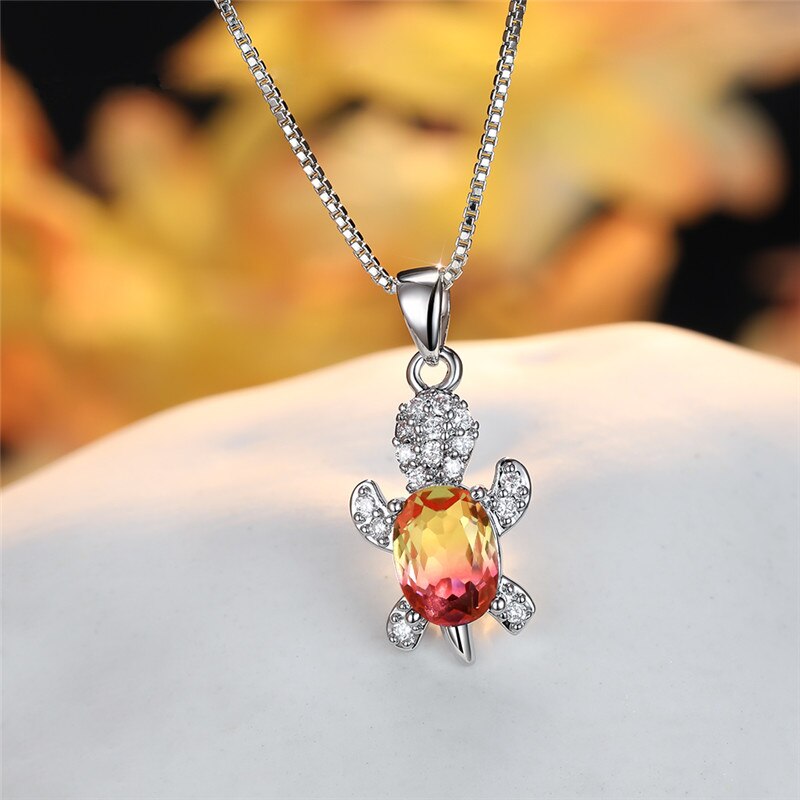 COLLIER DE TORTUE EN PIERRE ARC-EN-CIEL