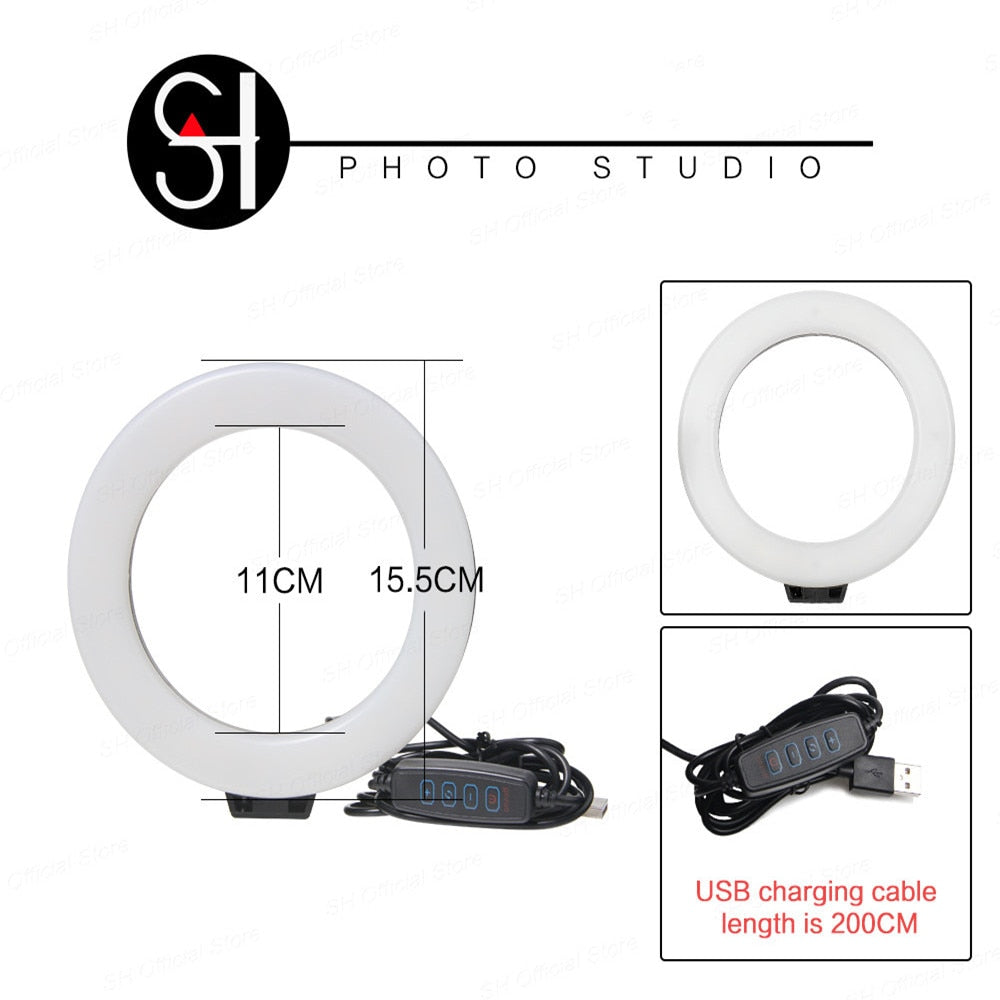 ANNEAU LUMINEUX LED 16cm AVEC TRÉPIED 6 POUCES