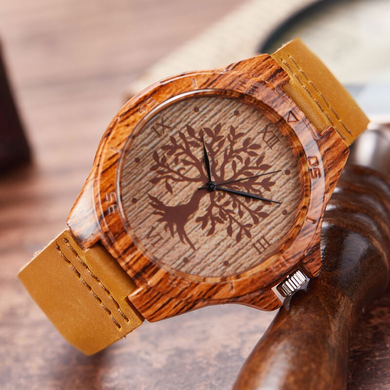 MONTRE -BRACELET EN BOIS IMITATION CERF-UNISEXE - BOSSOUASHOP