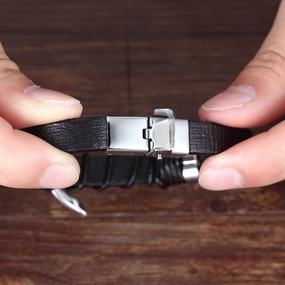 MEN'S STAINLESS STEEL LEATHER BRACELET 