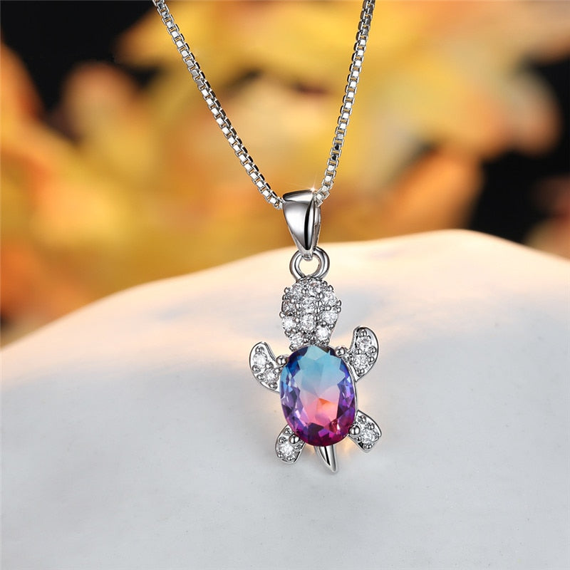 COLLIER DE TORTUE EN PIERRE ARC-EN-CIEL