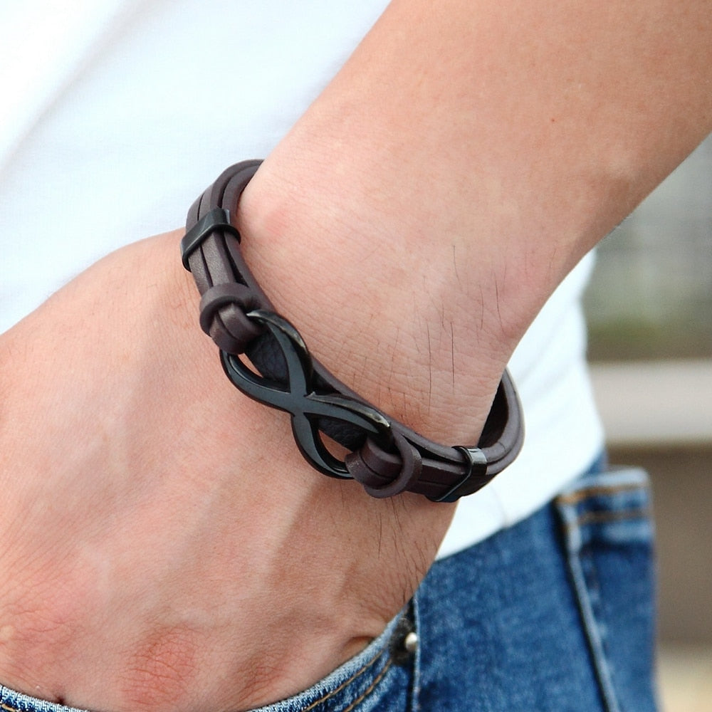 MEN'S STAINLESS STEEL LEATHER BRACELET 