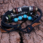 BRACELET MULTICOUCHE VINTAGE EN CUIR FAIT À LA MAIN