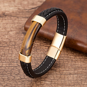 BRACELET DE LUXE NOIR EN CUIR VÉRITABLE