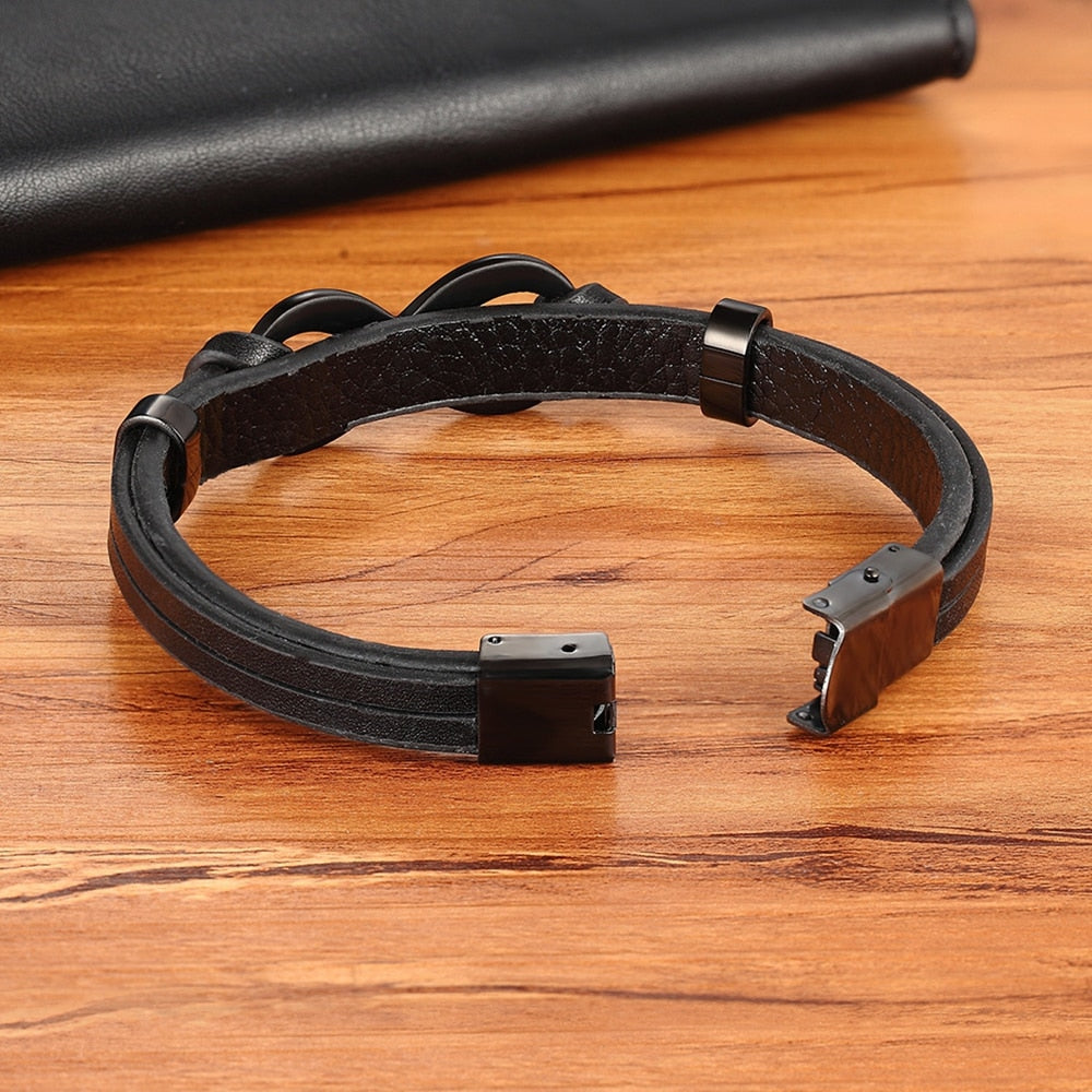 MEN'S STAINLESS STEEL LEATHER BRACELET 