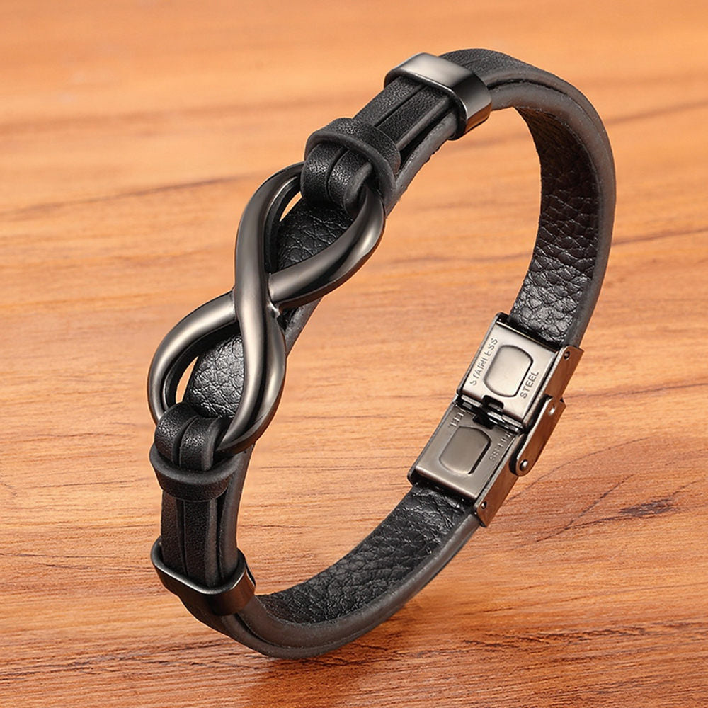 MEN'S STAINLESS STEEL LEATHER BRACELET 