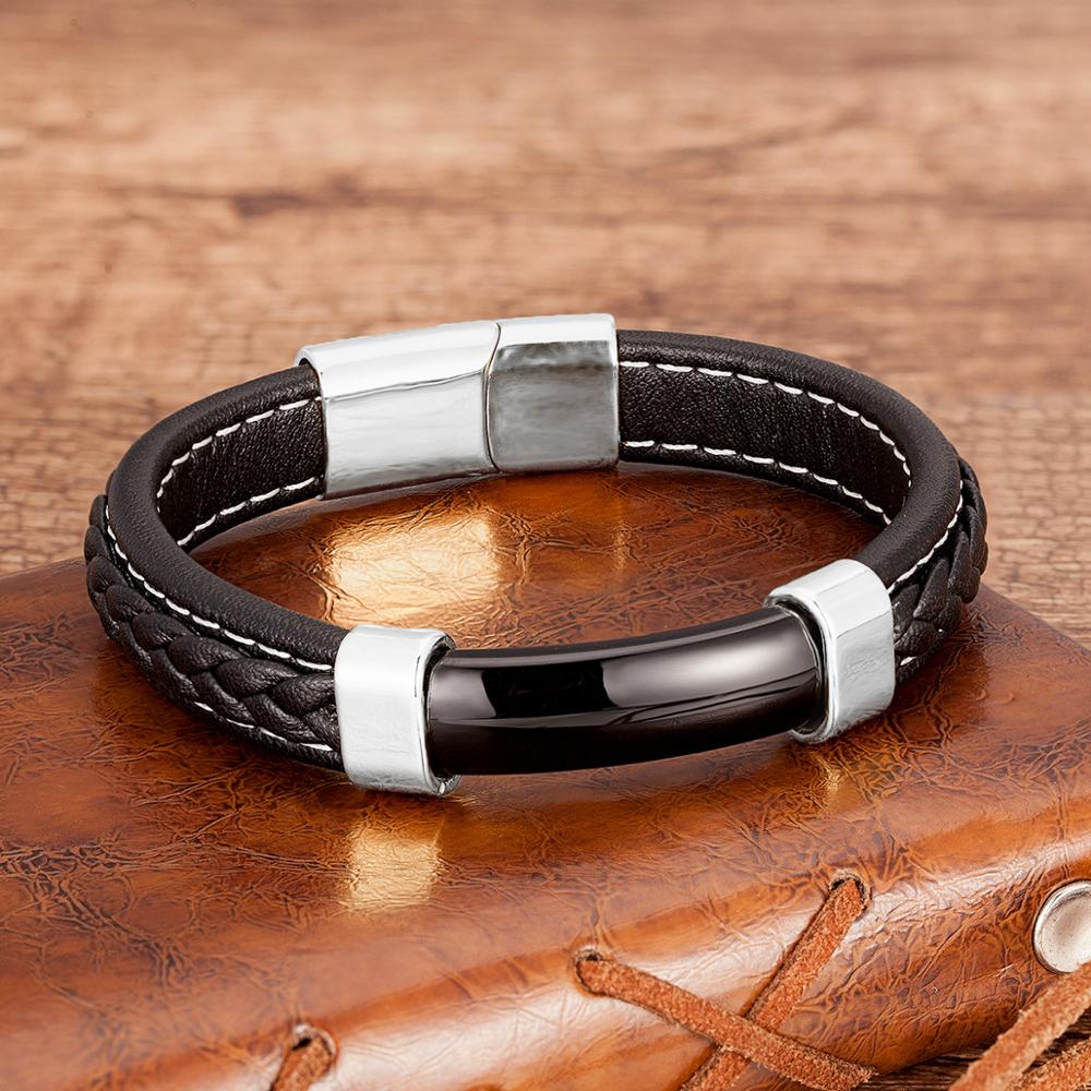 BRACELET DE LUXE NOIR EN CUIR VÉRITABLE