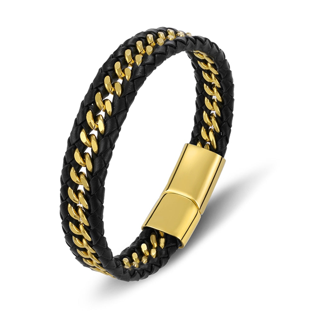 BRACELET EN CUIR VÉRITABLE AVEC CORDON TRESSÉ
